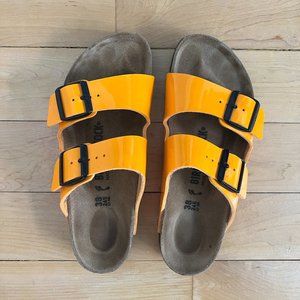 Like New Women's Birkenstock Arizona Marigold Birko-Flor Patent - Size 38